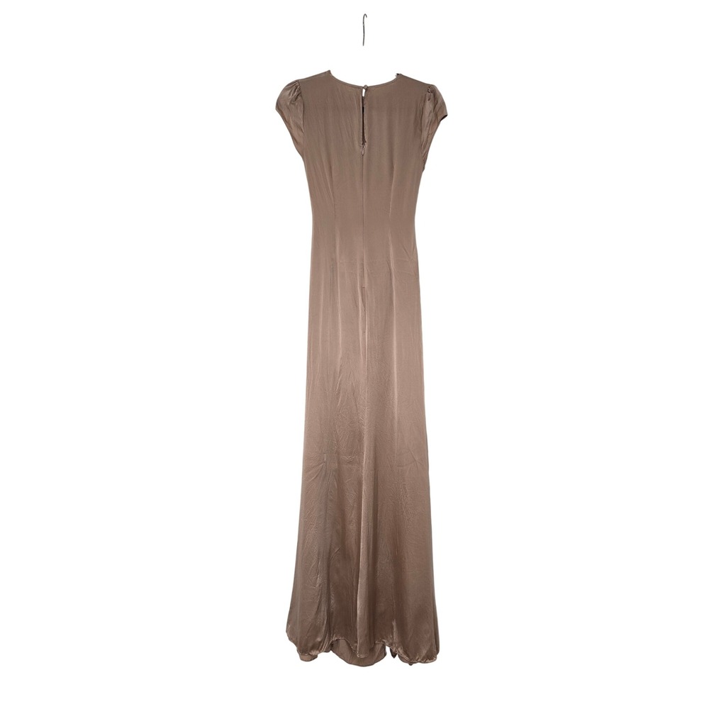 Reformation Birch Silk Maxi Dress Champagne Rose Ruched Side Slit Cap Sleeve 4 - Picture 3 of 8